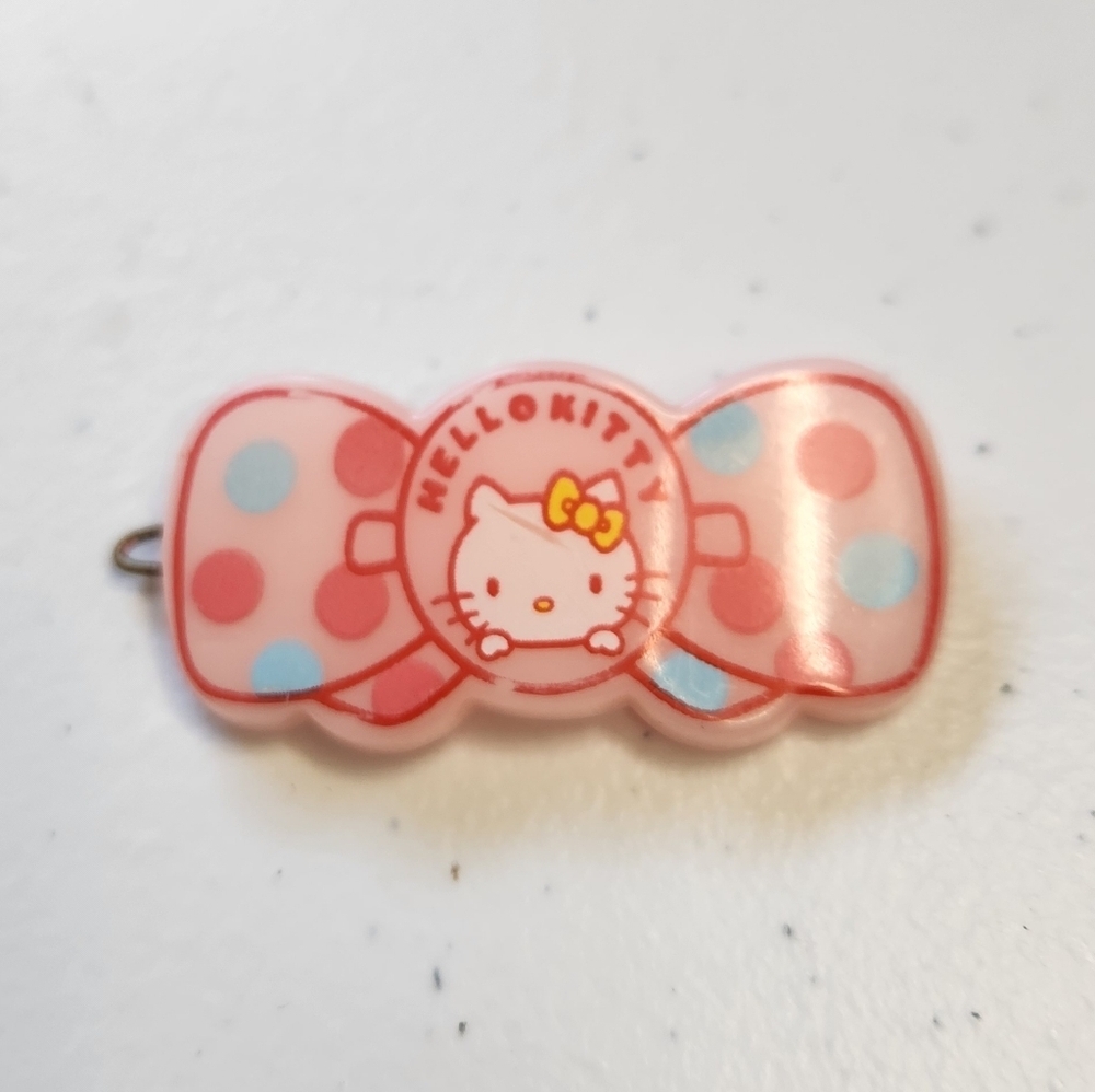 Vintage 1976 Sanrio Hello Kitty Barrette Pink with Multicolor Polka Dots Japan
